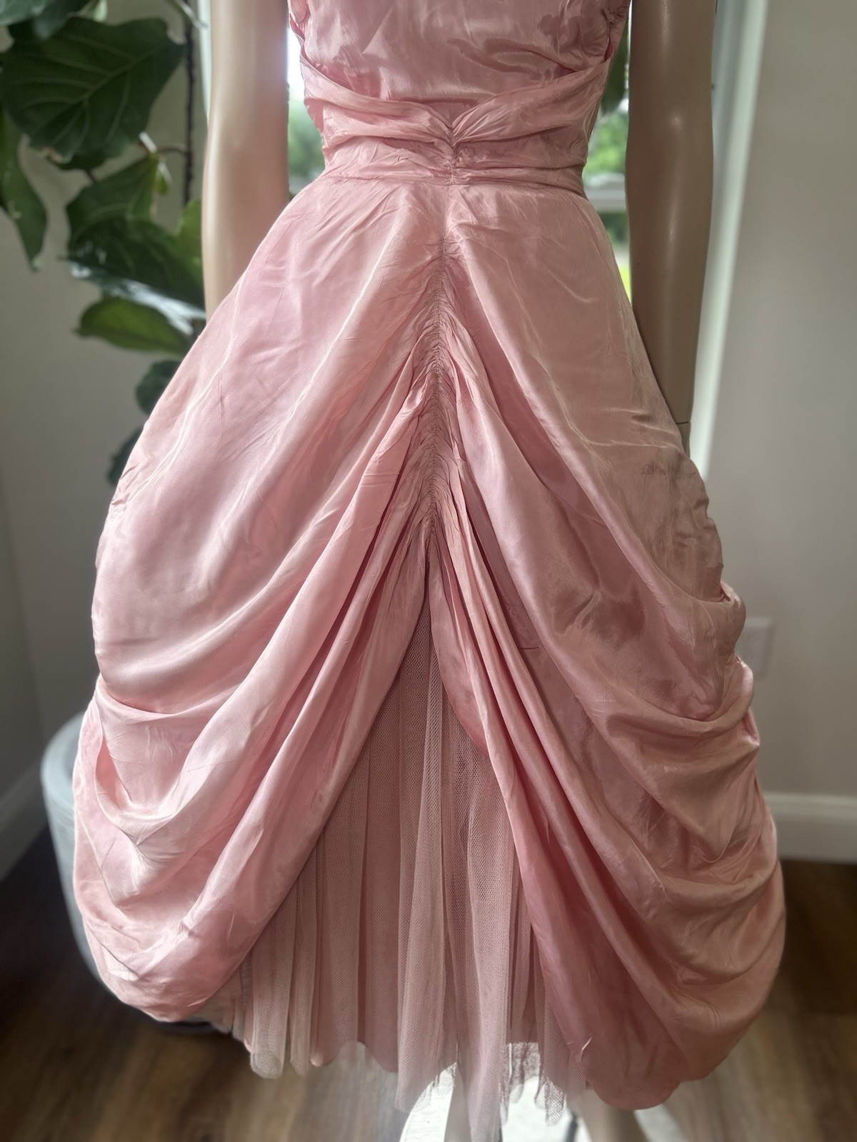 Vintage 1950s Will Steinman Rose Pink Cupcake Satin Silky Prom Gown Dress