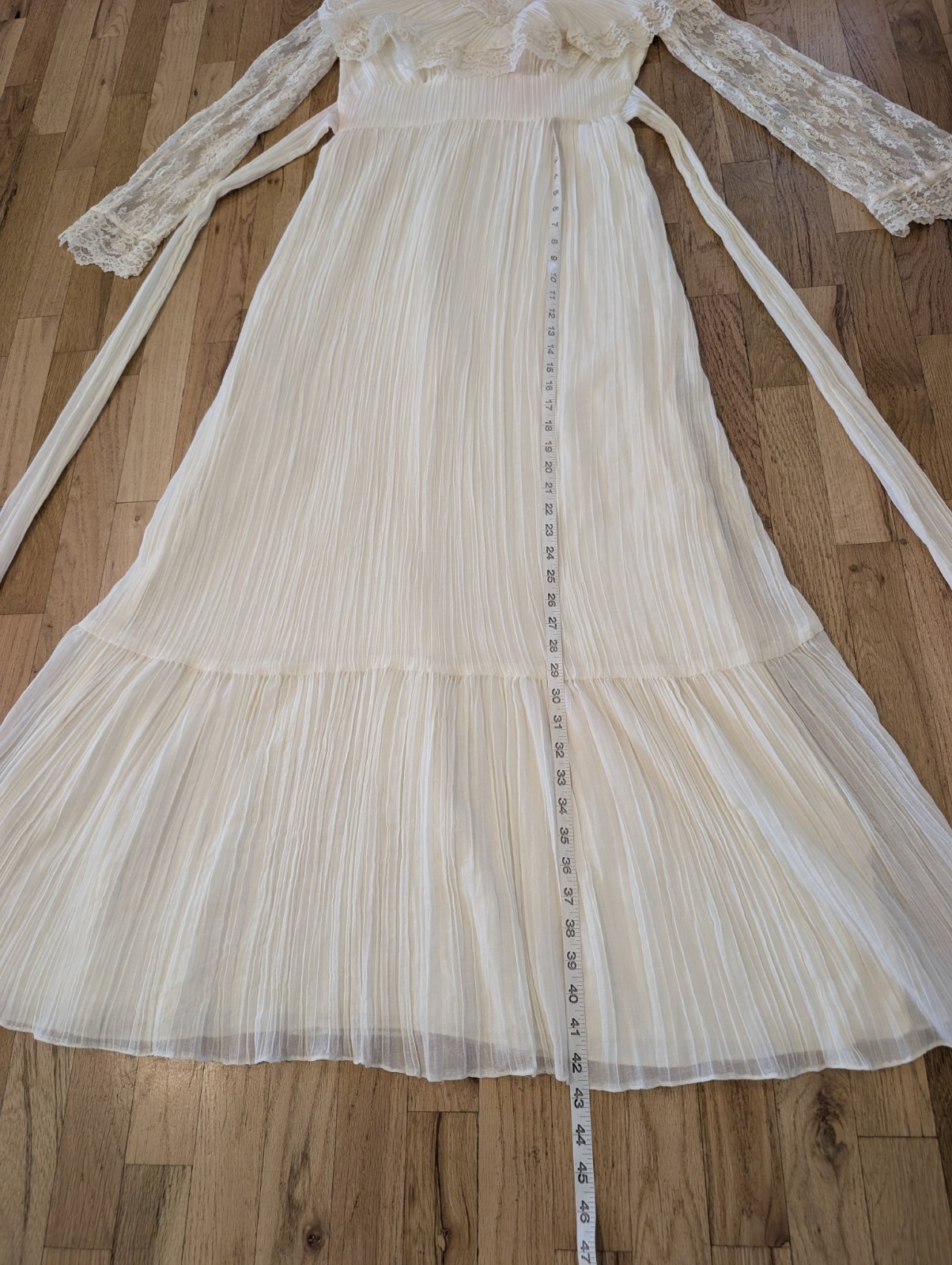 VTG 70s Prairie Maxi Dress Ivory Lace Victorian Revival S Boho Cottagecore Bride