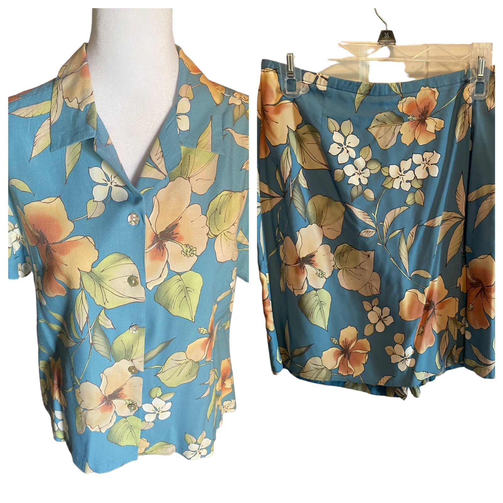 Vintage Nani of Hawaii Skirt Skort Short Camp Shirt Set S/M Tropical Floral