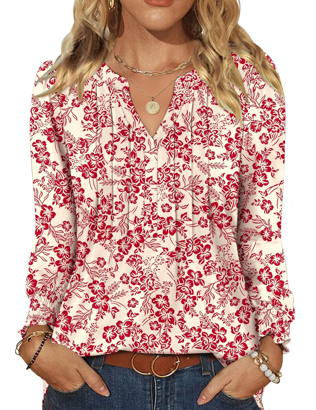 LOMON Womens Tops Dressy Casual Pleated Ruffle Long Sleeve Tunics Tops to Wea…