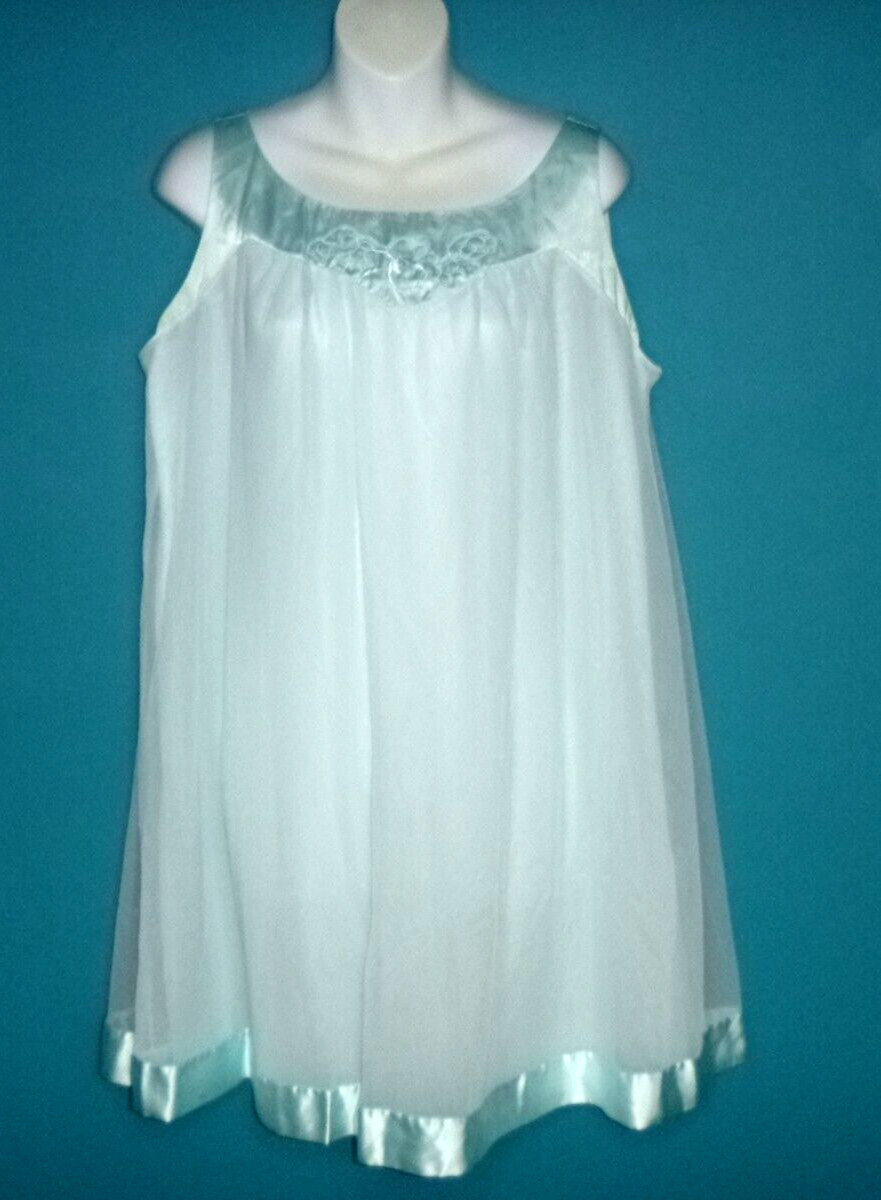 Vtg Gossard Artemis AQUA 2 Layer Chiffon Overlay Short Nightgown Sz M