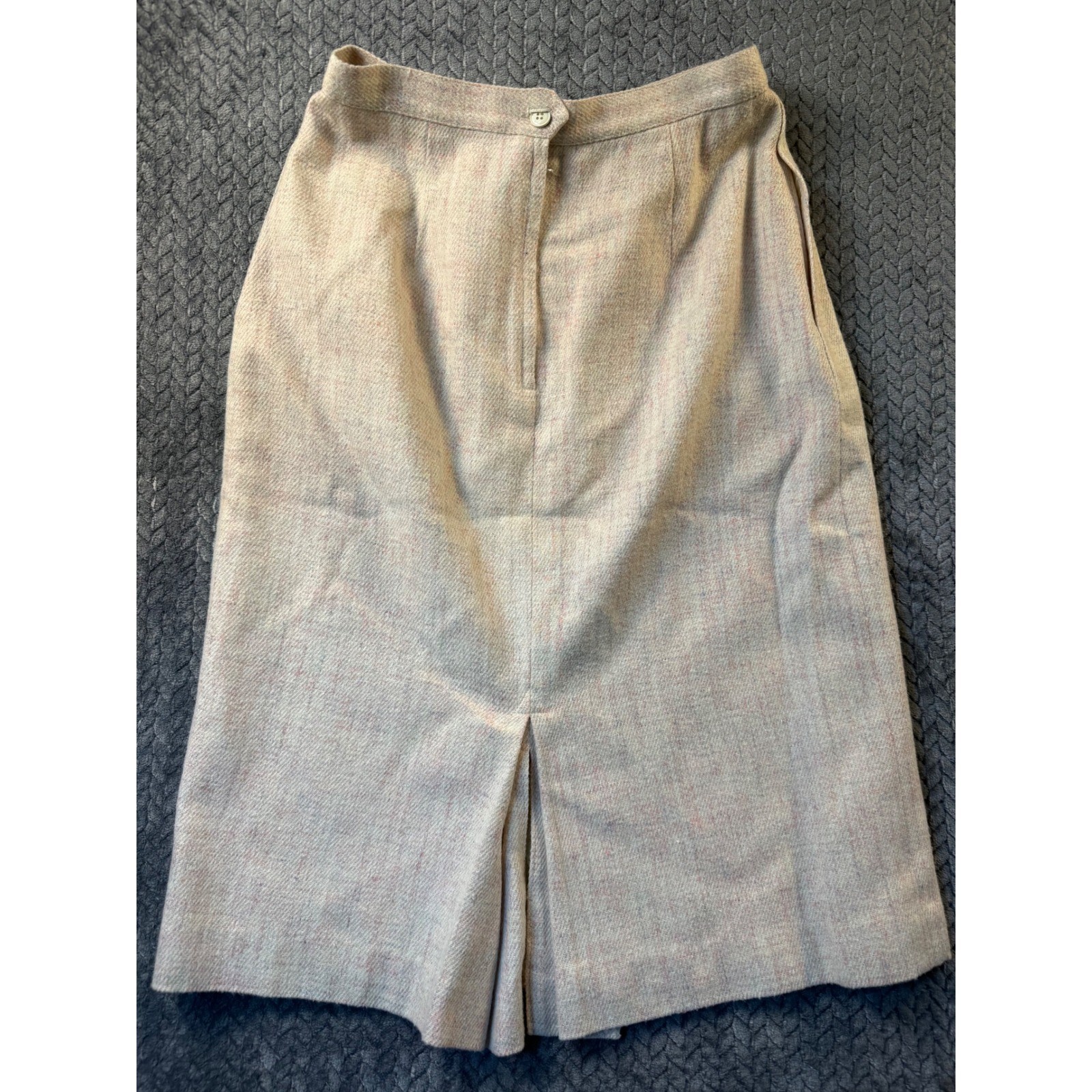 Vintage Wool Blend Tweed Midi Skirt Cream Pastel Multi Pleated Pencil Size 10/11