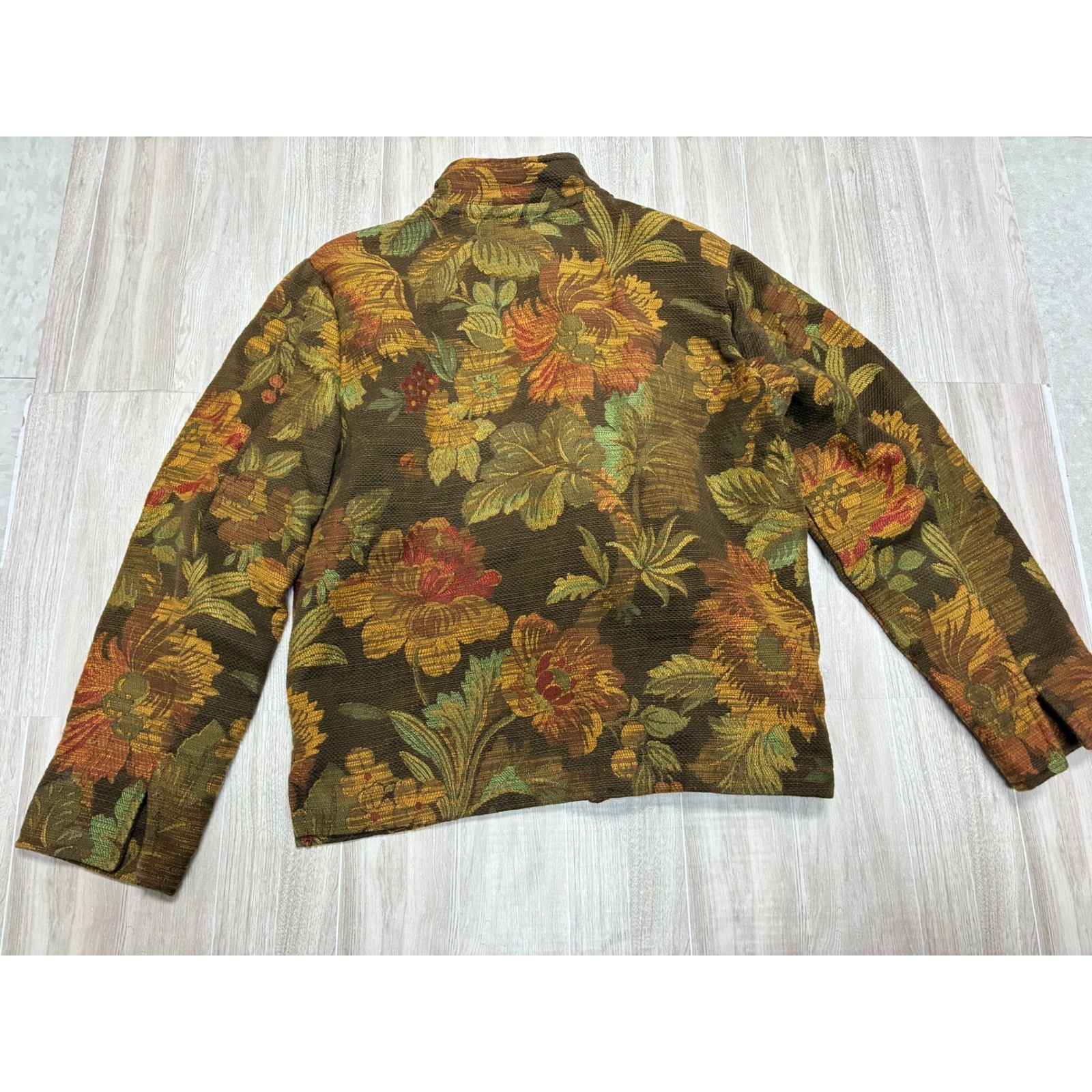Painted Pony Vintage Tapestry Jacket Floral Botanical Wood Button USA Small