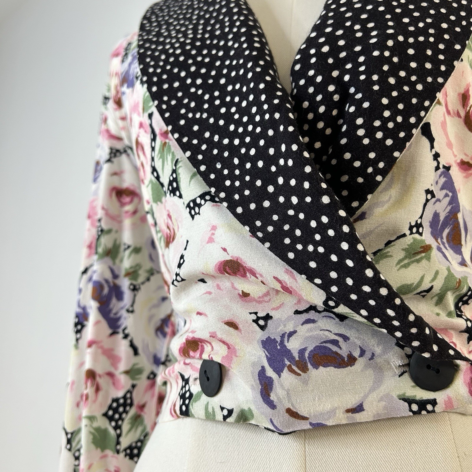 80s Preppy Polka Dot Floral Top 36-38 Inch Bust Romantic Soft Girl Cottagecore