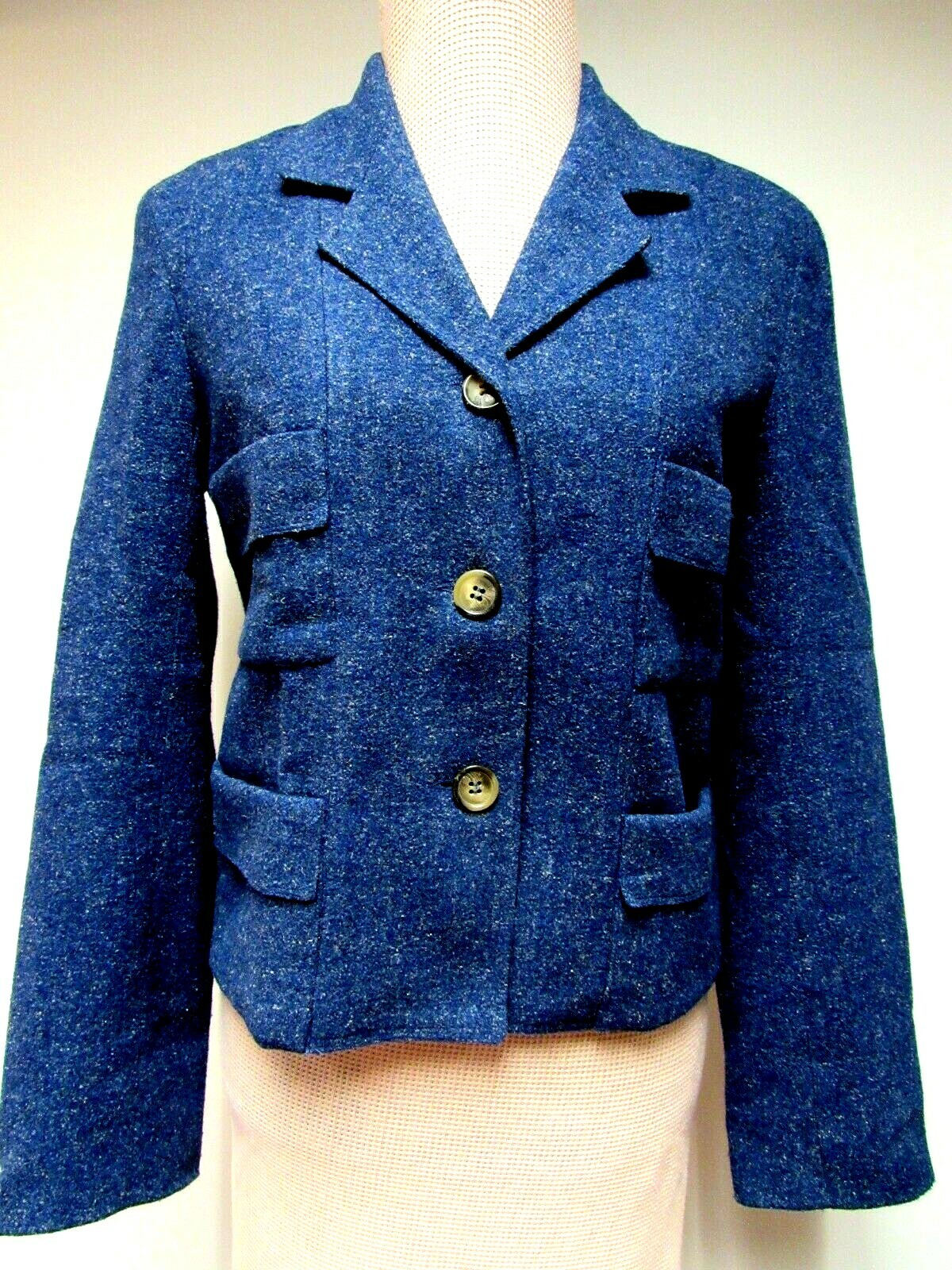 VTG LIMITED AMERICA Wool Linen Blend Jacket Lined Tailored Cadet Blue 4 S/M EUC