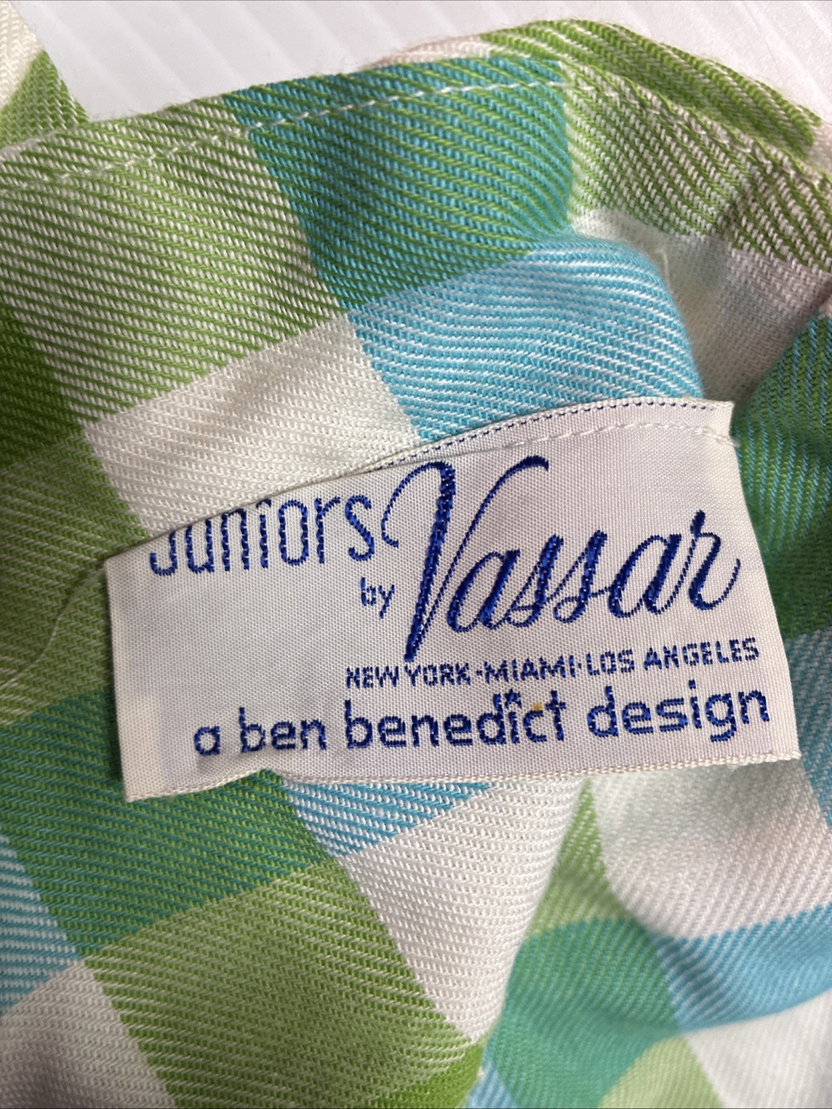 Vintage 50s Juniors by Vassar Blue Green & White Plaid Pants w/Suspenders Size 7