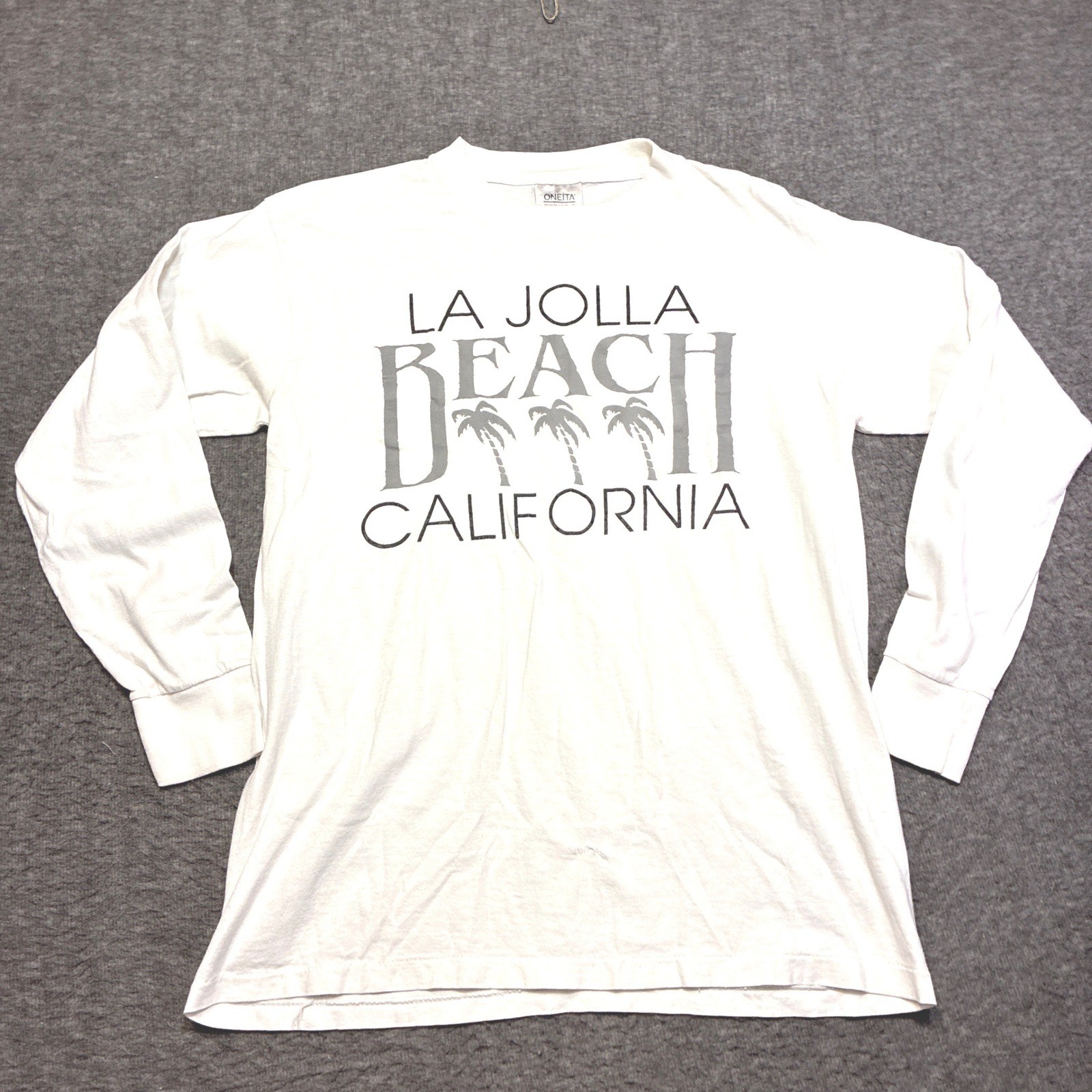 Oneita Long Sleeve T-Shirt Women Large White La Jolla Beach California Vintage
