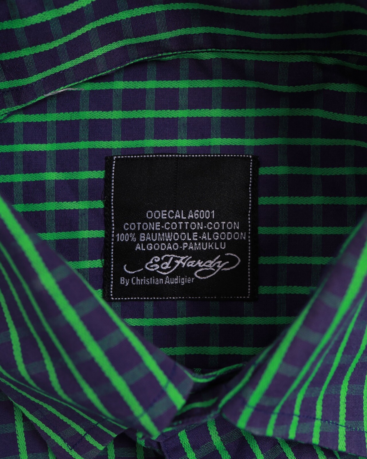 W’ 00s Ed Hardy by Christian Audigier Short Sleeve Checked Shirt 42