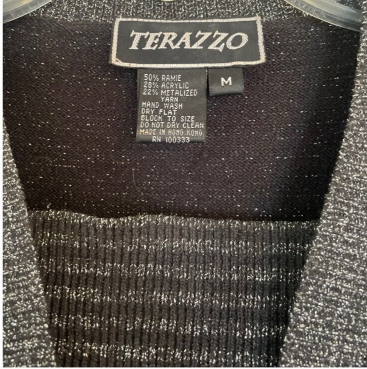 Vintage TERAZZO Metallic Fan Accent Pullover Lightweight Acrylic Sweater Size M