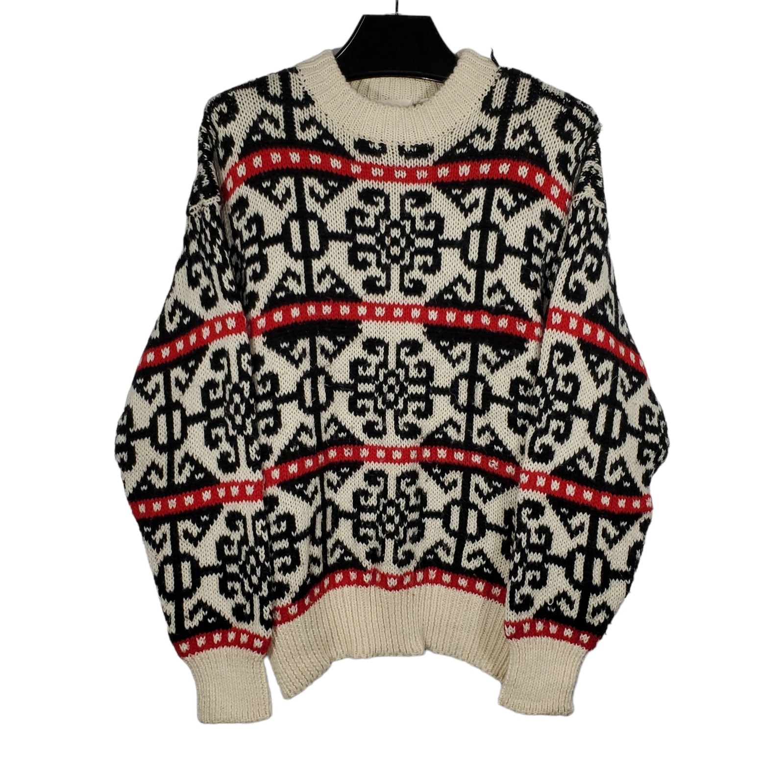 VTG 90s Sportables Knit Sweater Womens M White Black Fair Isle Snowflake Oversiz