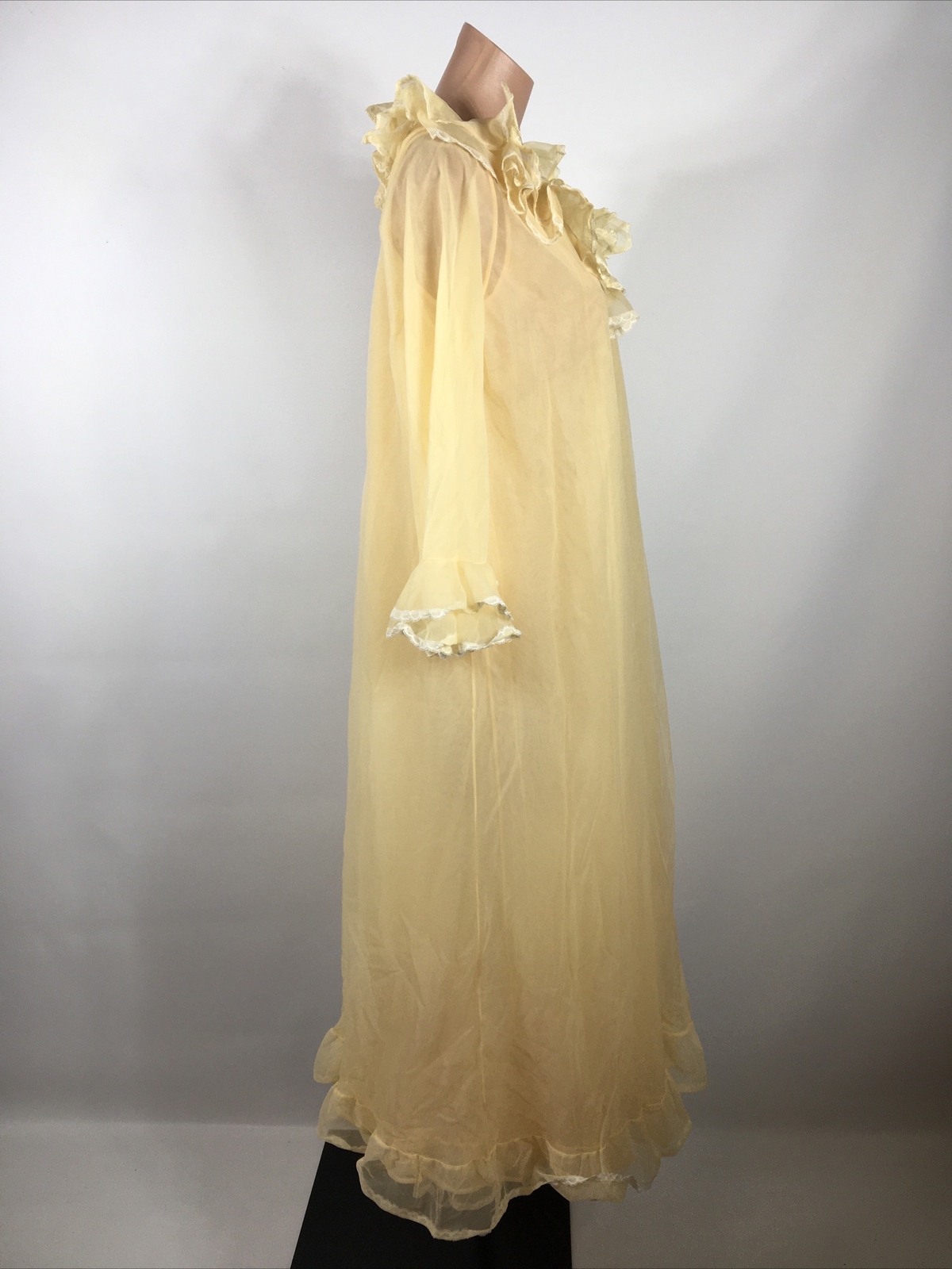 Vtg 60s Worth Chiffon Robe Ruffle Babydoll Sweep Lingerie Nightgown Wedding S