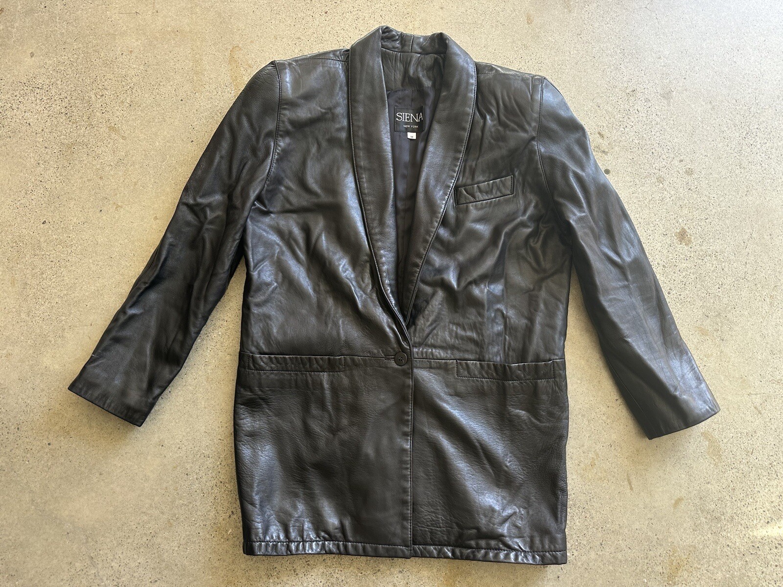 Vintage Siena Black Imported Leather Acetate Lined 3-Pocket V-Neck Coat Size M