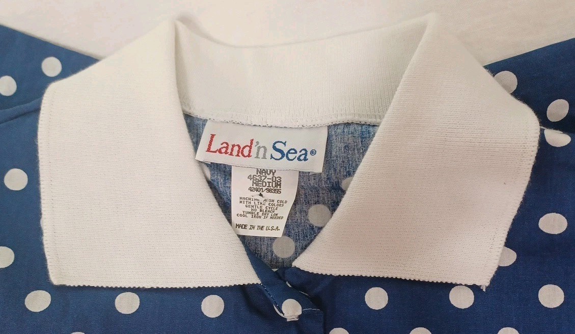 VTG 3 Womens Land’n Sea Pnk Grn Blu Polka Dot Sz M Polo Shirts Short Sleeve USA