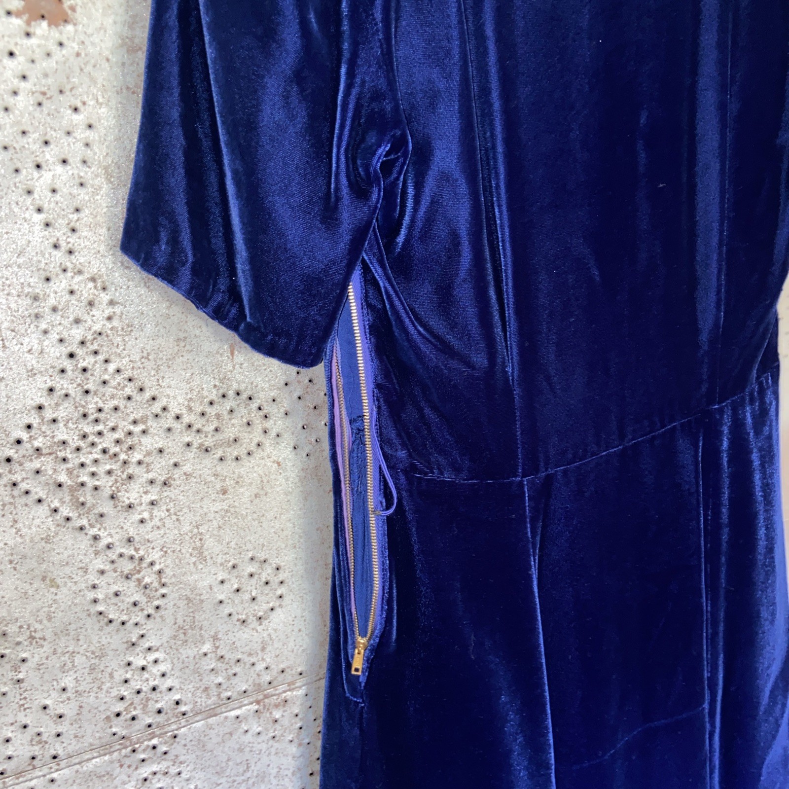Vintage Fleurette Fashions Dress Velvet Blue Sequins 1930’s? Small?