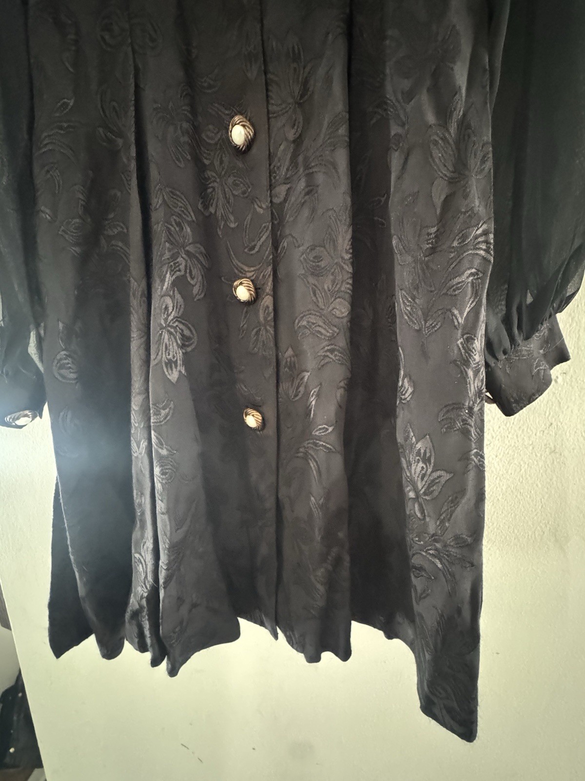 Vintage Sunset Plaza Jacquard Women’s Dress Sheer Sleeves Gold Accents Size 9