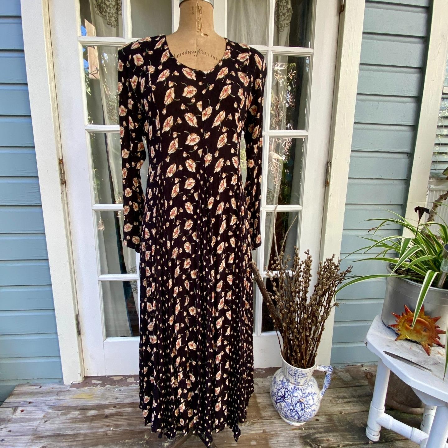 Vintage STARINA Grunge Revival Floral Black Dress Witch Whimsigoth Cottagecore S