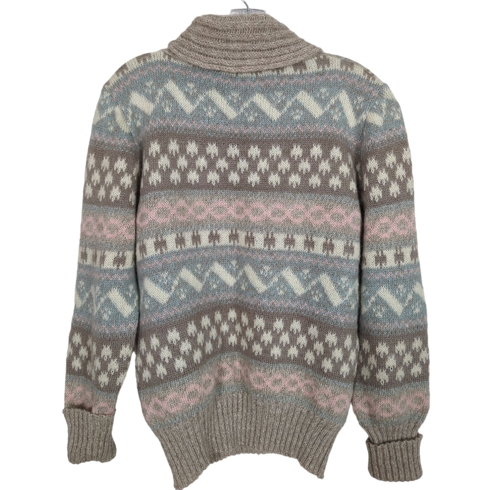 Vintage Nanette Women’s Fair Isle Sweater S/M Pastel Pattern Shawl Collar