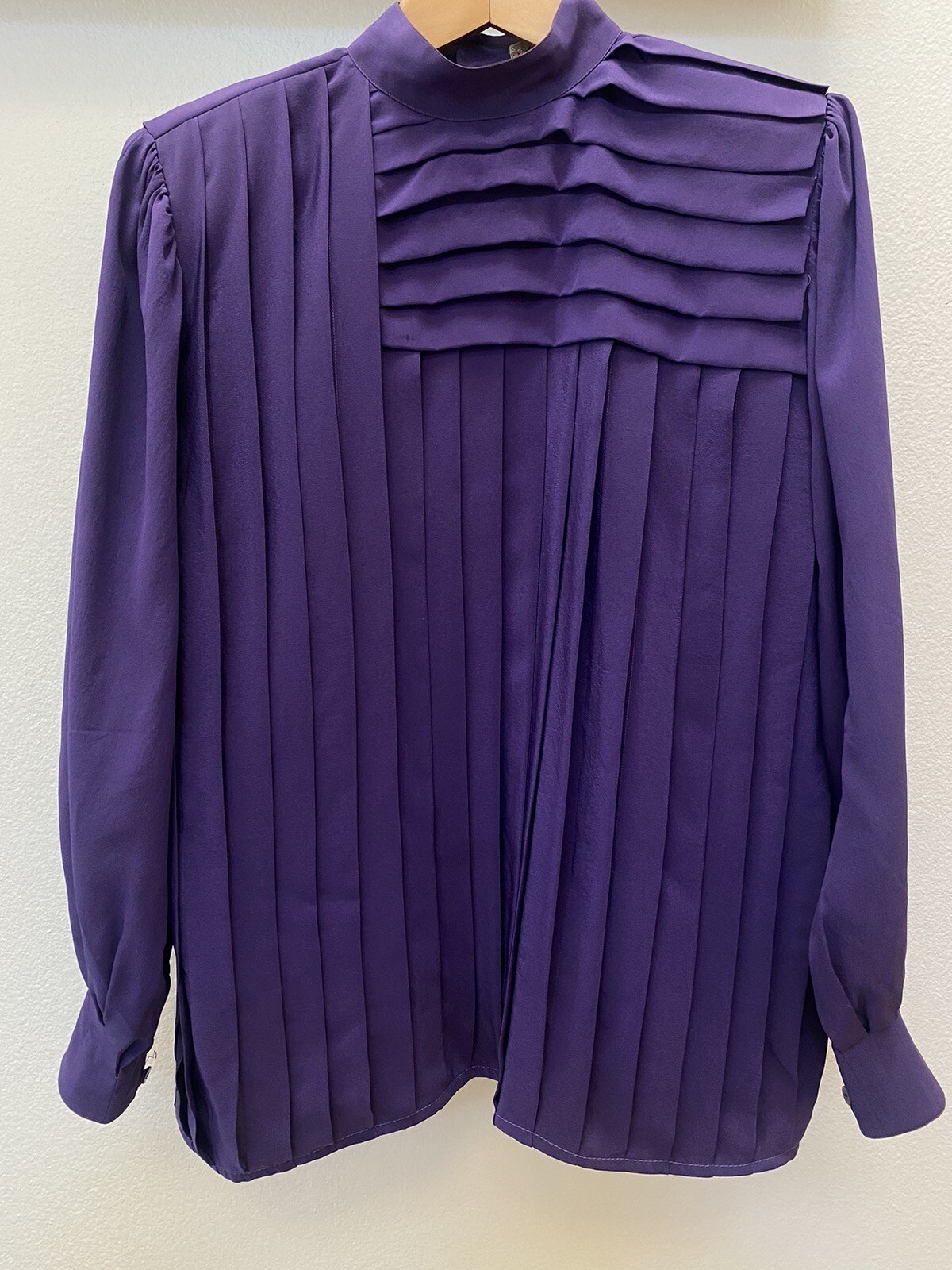 GUCCI Authentic Vintage 80s Purple Silk Pleated L/S Lined Blouse Size 42 Italy