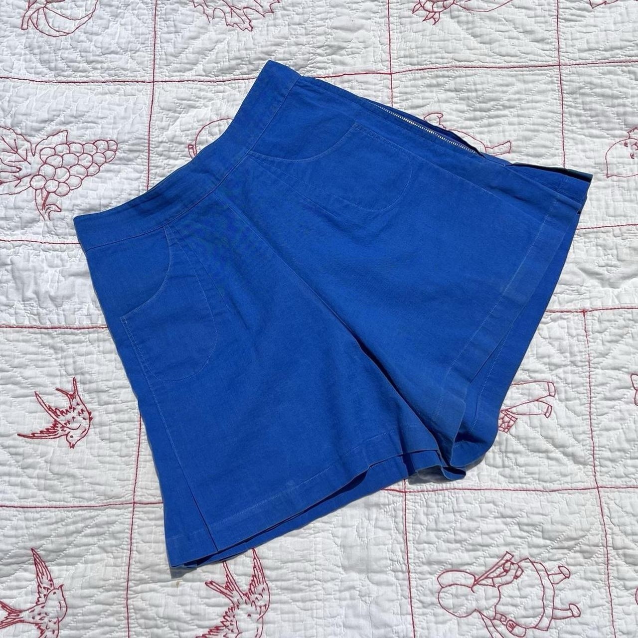 Vintage 1930s ~ 1940s Royal Blue High Waisted Cotton Shorts Side Zip Sportswear
