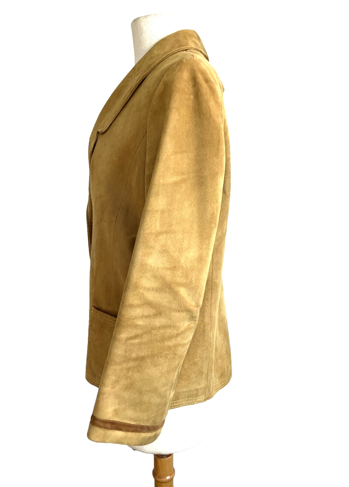 Designer 60’s Women’s Classic Calfskin Suede Lined Leather Trim Blazer Jacket M