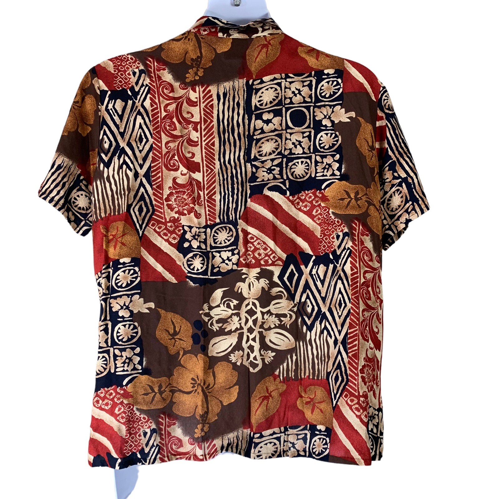 Vintage Button Shirt Size 1X Red Orange Brown Hawaiian Floral Print TR Bentley