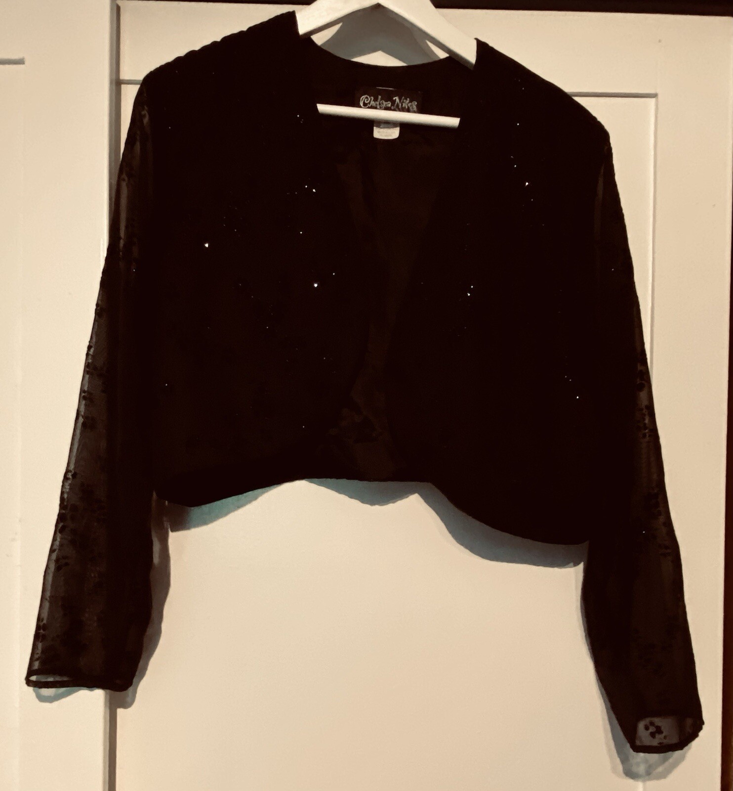 Vintage Chelsea Nites Womens Shiny Black Bolero Jacket Size 24 Made in USA
