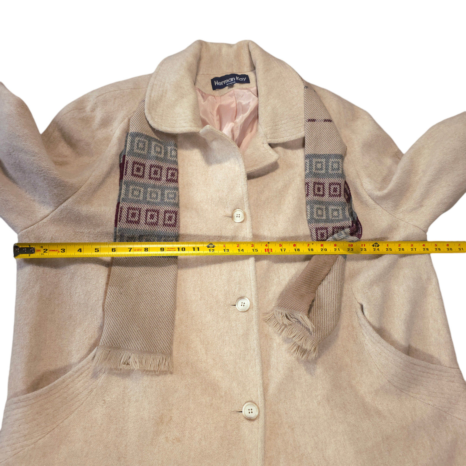 Vintage Herman Kay Wool Blend Heavy Coat Women Size 20W Scarf Attached Winter