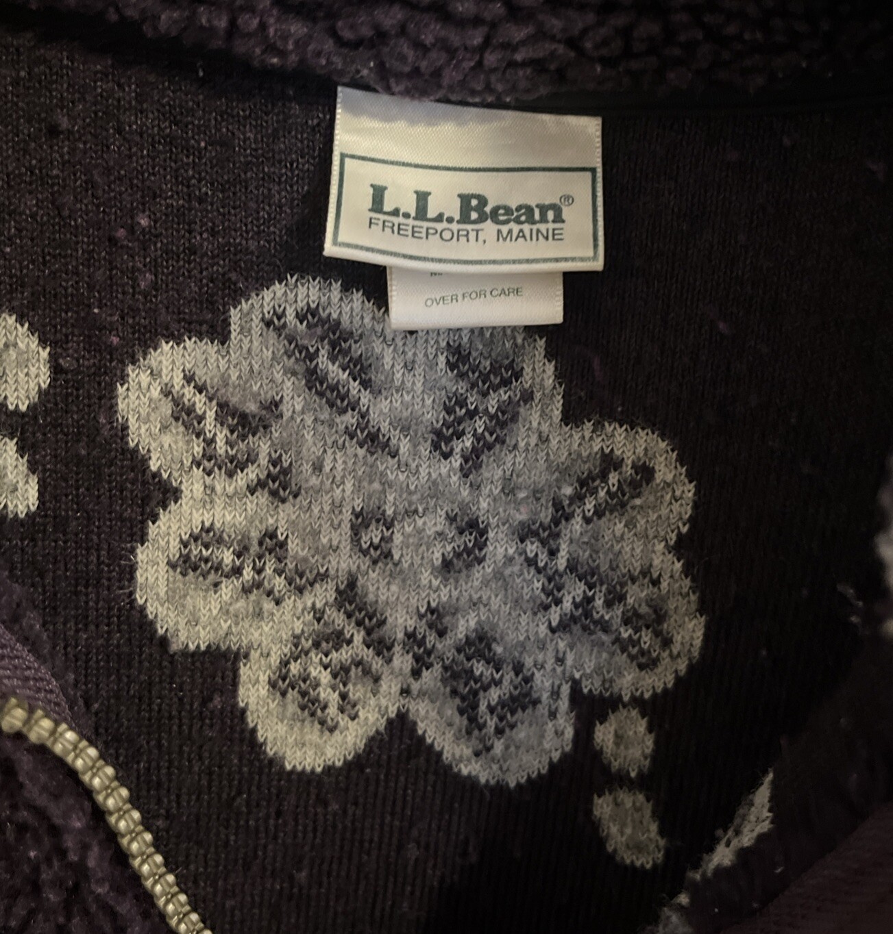 Vintage L.L. Bean Sherpa Fleece Jacket Flower Print Purple Women’s M:Youth XL