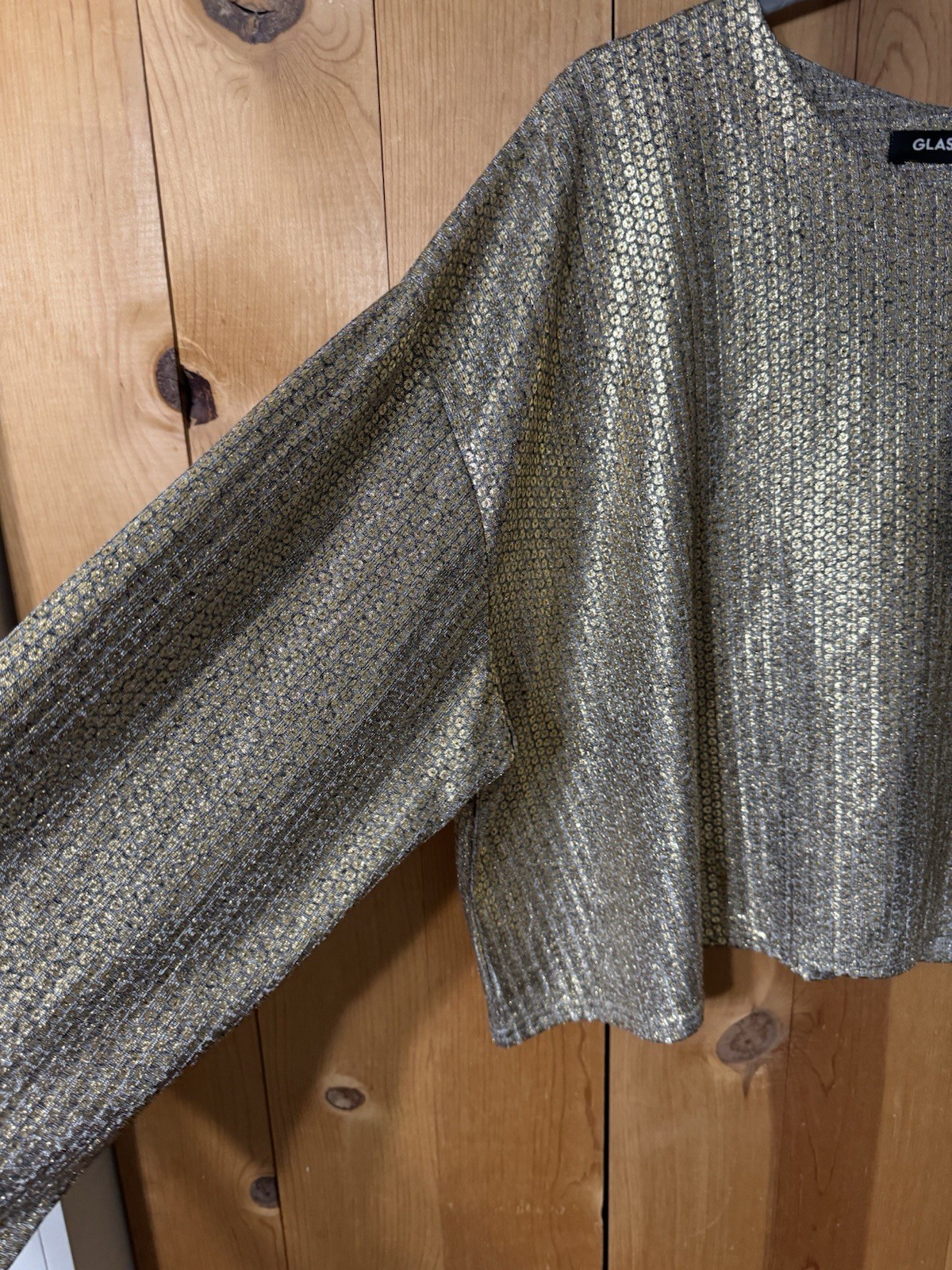 VTG GLASSWORKS LONDON GOLD SILVER CROPPED DISCO BLOUSE RAVE WOMENS O/S