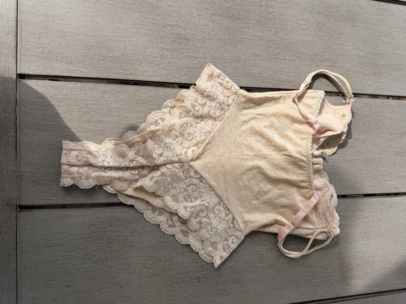 VTG 90s ARIANNE Small Nude lace Trim UnderwireTeddy Lingerie Boudoir