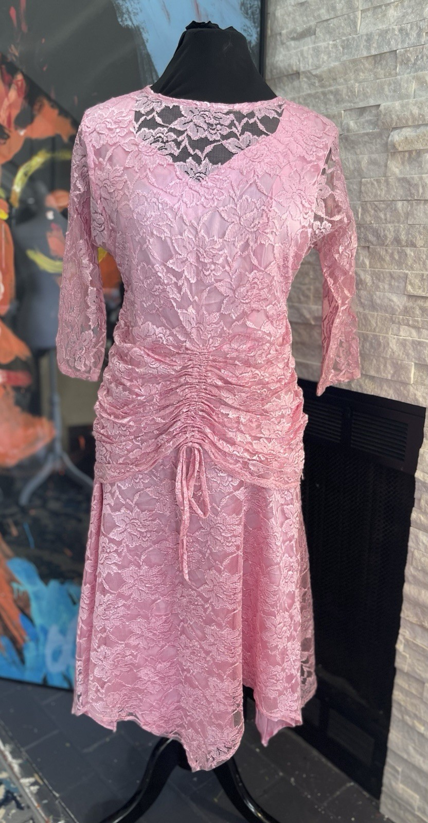 Vintage Pink Lace 1980s Special Occasion Prom Handmade