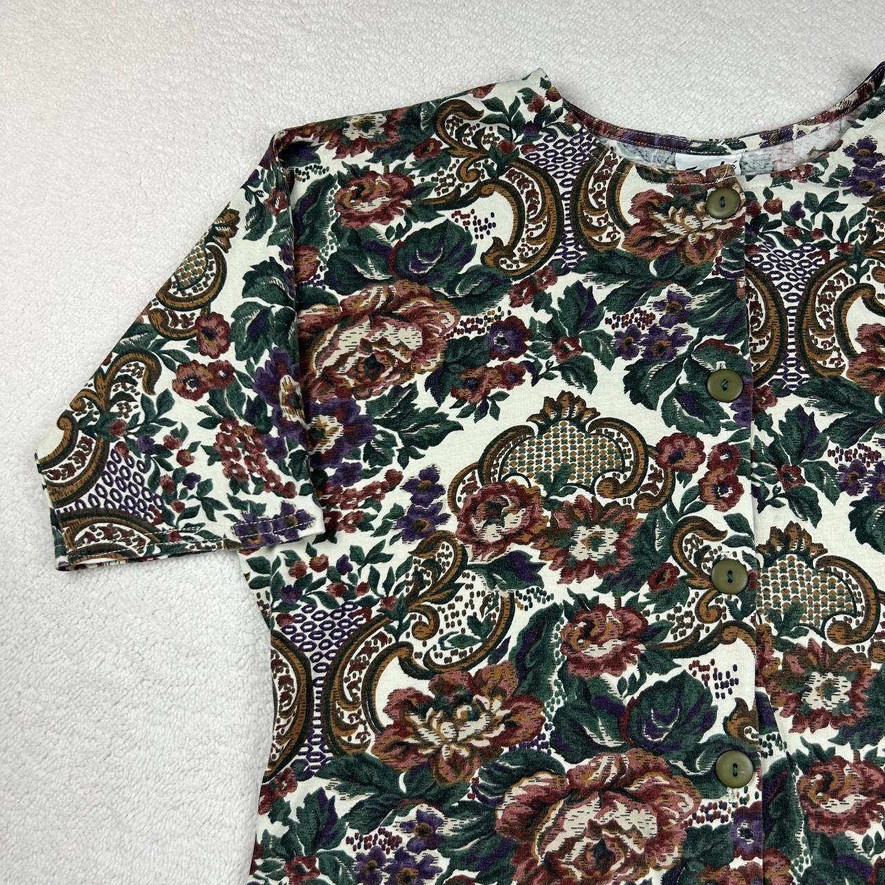 Vintage 80s 90s Touche LA Floral AOP 1/4 Sleeve Button Shirt Women’s Size Small