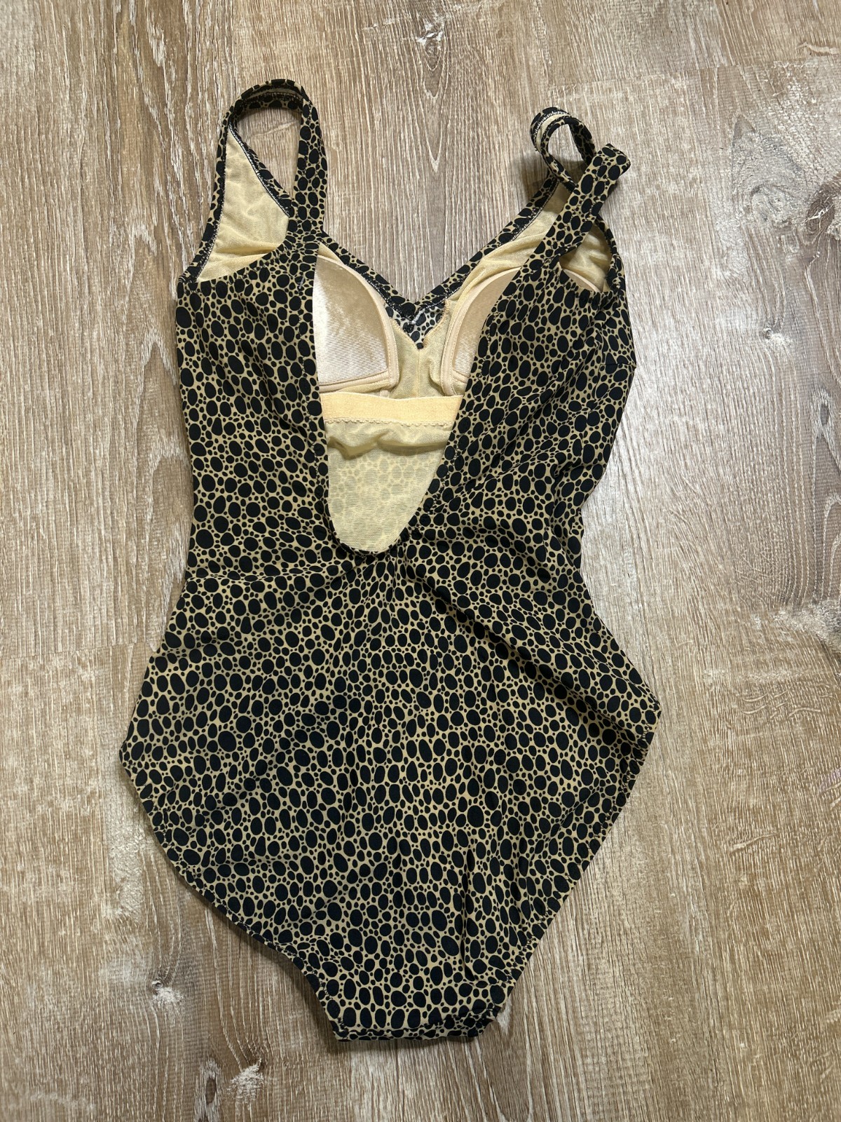 Gottex Swimsuit Women 8 Gold Black Print One Piece Vintage EUC V Neck