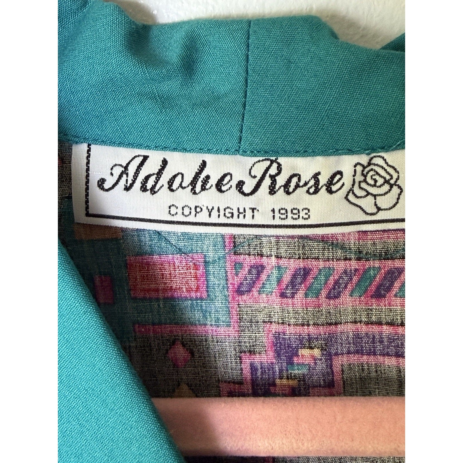 VTG Adobe 1993 Aztec Cotton Western Southwest Fringe Cropped Shirt Medium