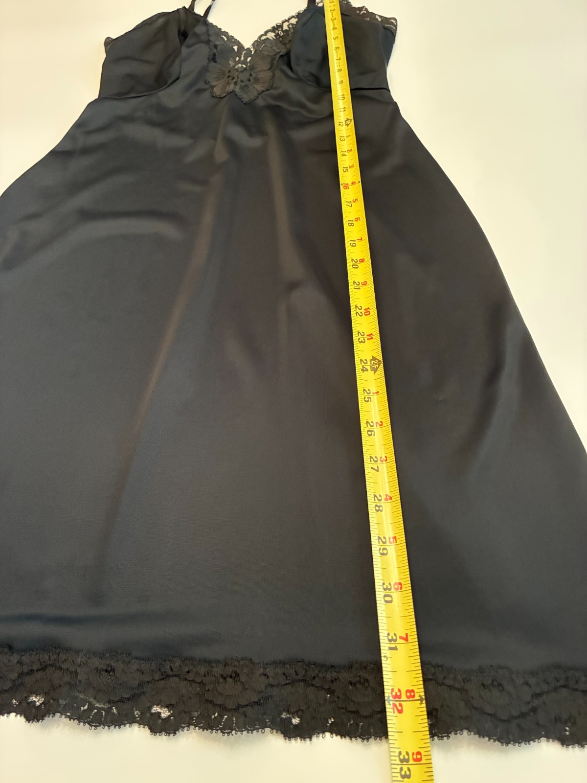 Vintage 60s JEAN VERNON FULL SLIP Size 4 / 34 Small Black Nylon Plunge Lace Goth