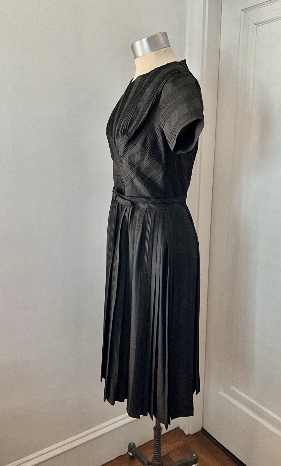 Vintage 1950’s Ceil Chapman Black Silk Shantung Dress with Pintucked Bodice
