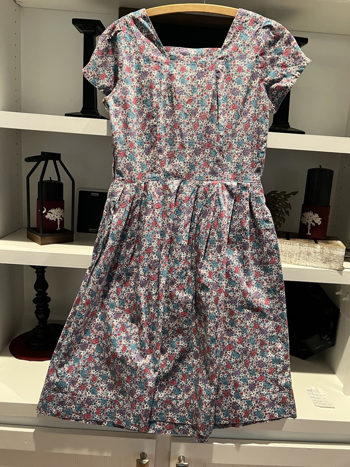 Vintage Blue Multicolor Floral Dress 70s