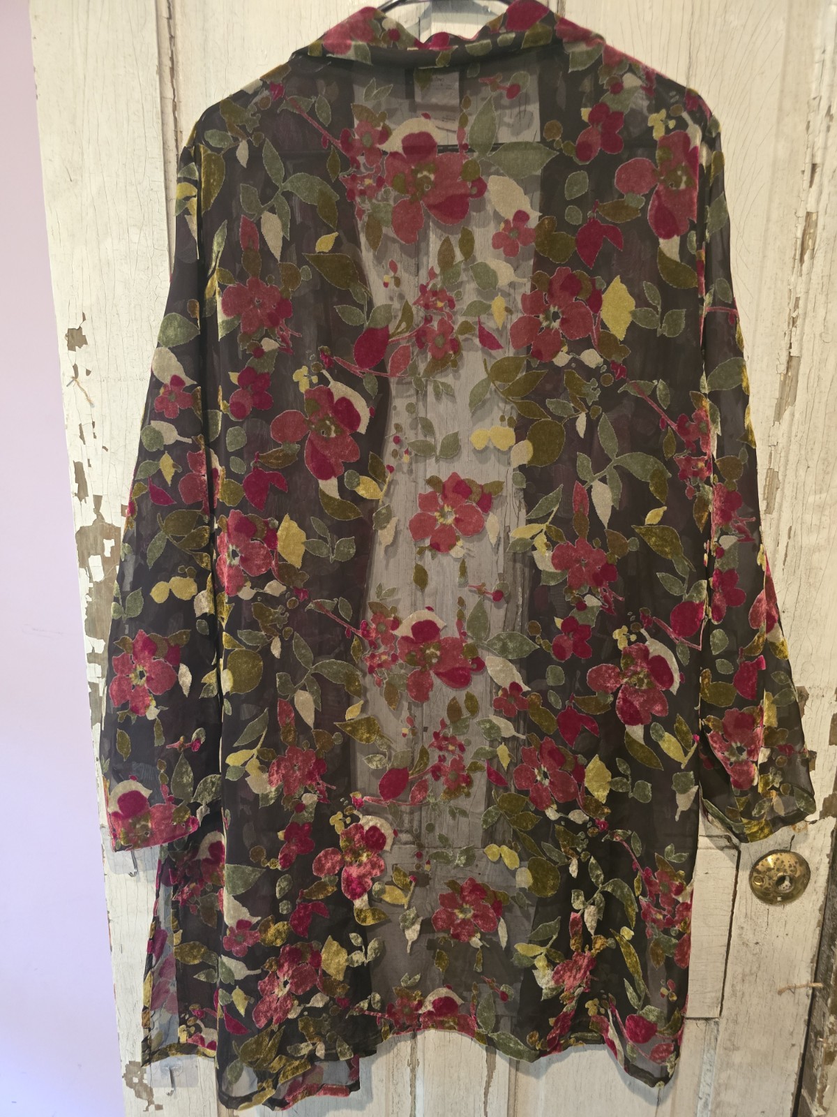 Linda Lundstrom Vintage Sheer Duster With Velvey Floral Print Boho Witchcore 18