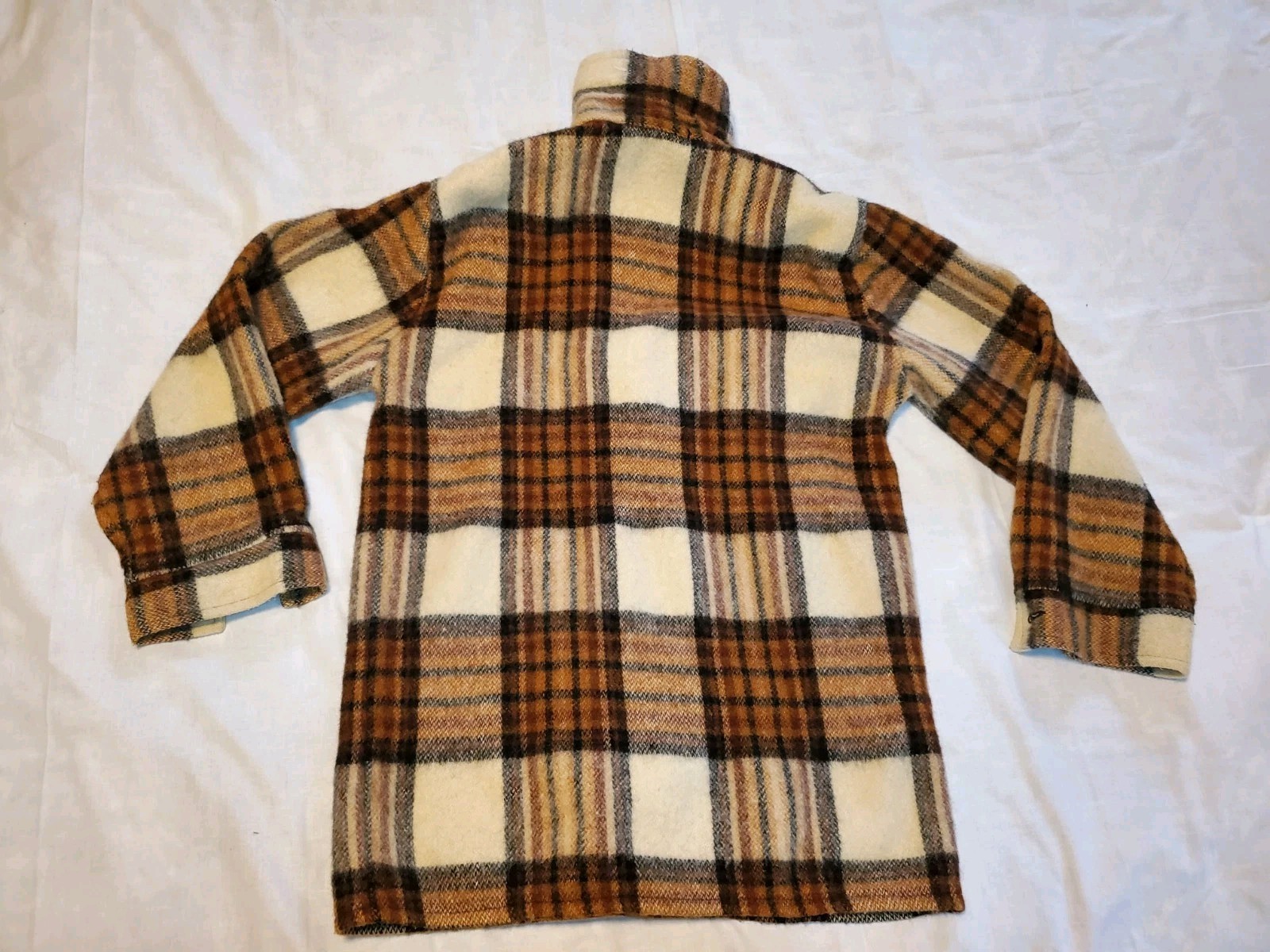 Vintage Wool Mohair Brown Plaid Canadian Camper Coat Bell Shirt Womens Medium