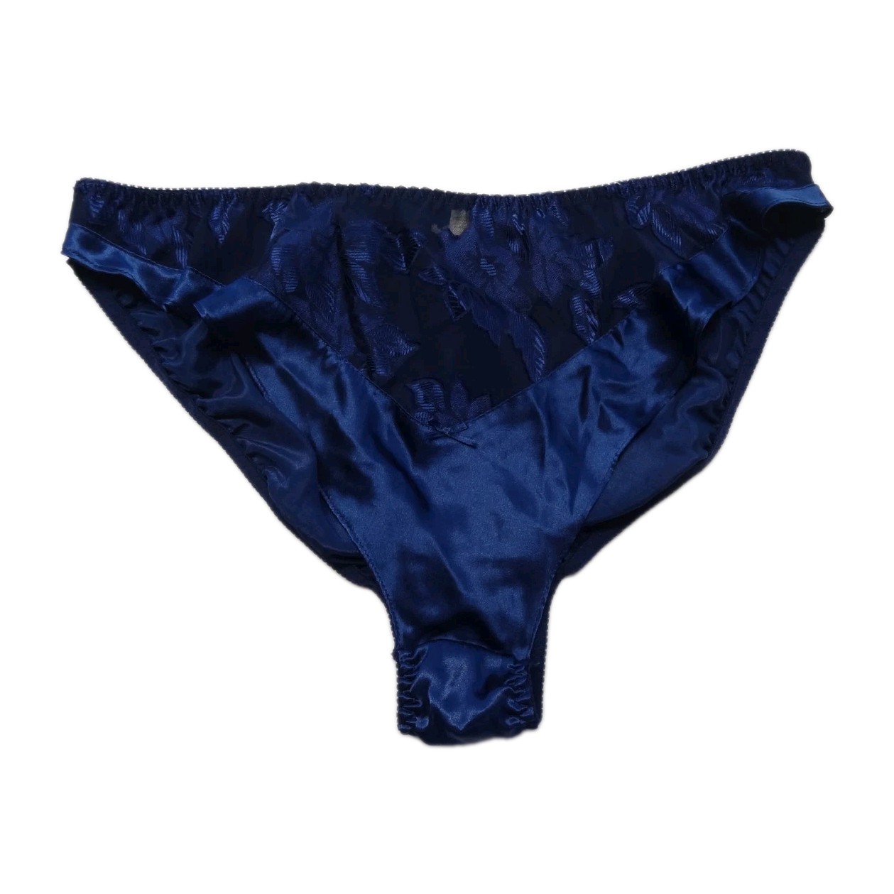 Delicates XL Satin Shiny VTG Panty Underwear Lace Blue Solid Sleep 90s Liquid