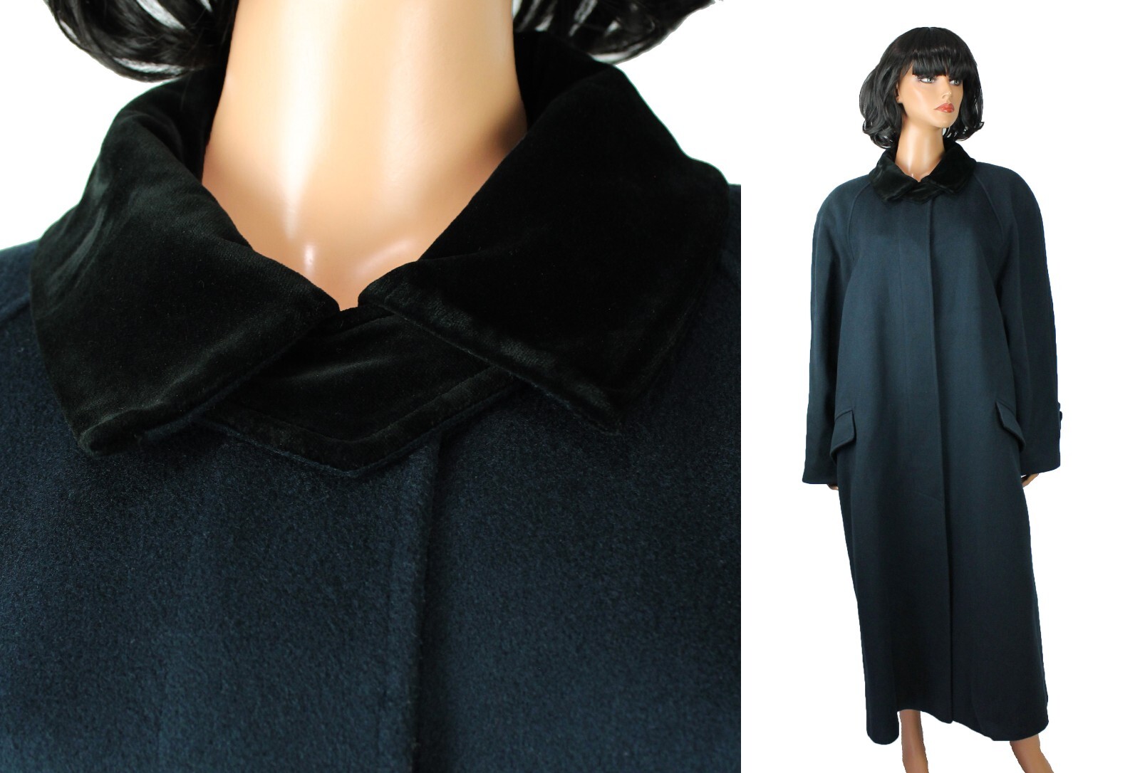 Forecaster Coat Sz 16 XL Vintage Dark Teal Blue Wool Black Velvet Long Jacket