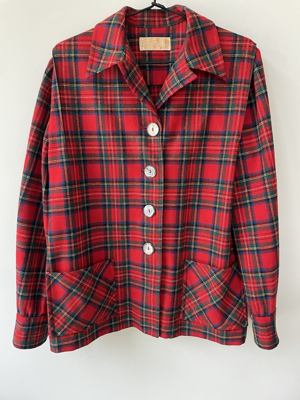 VTG 60s PENDLETON Jacket Shirt Shacket Women L 16 Wool 49er Red Tartan Plaid