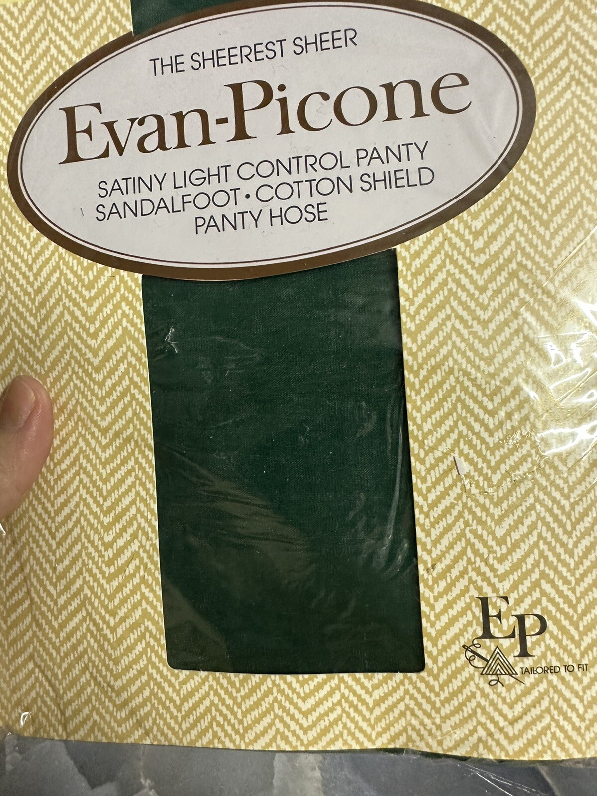 Vintage 80s Nylon Stocking Evan-Picone Emerald Round The Clock Daffodil Sheer