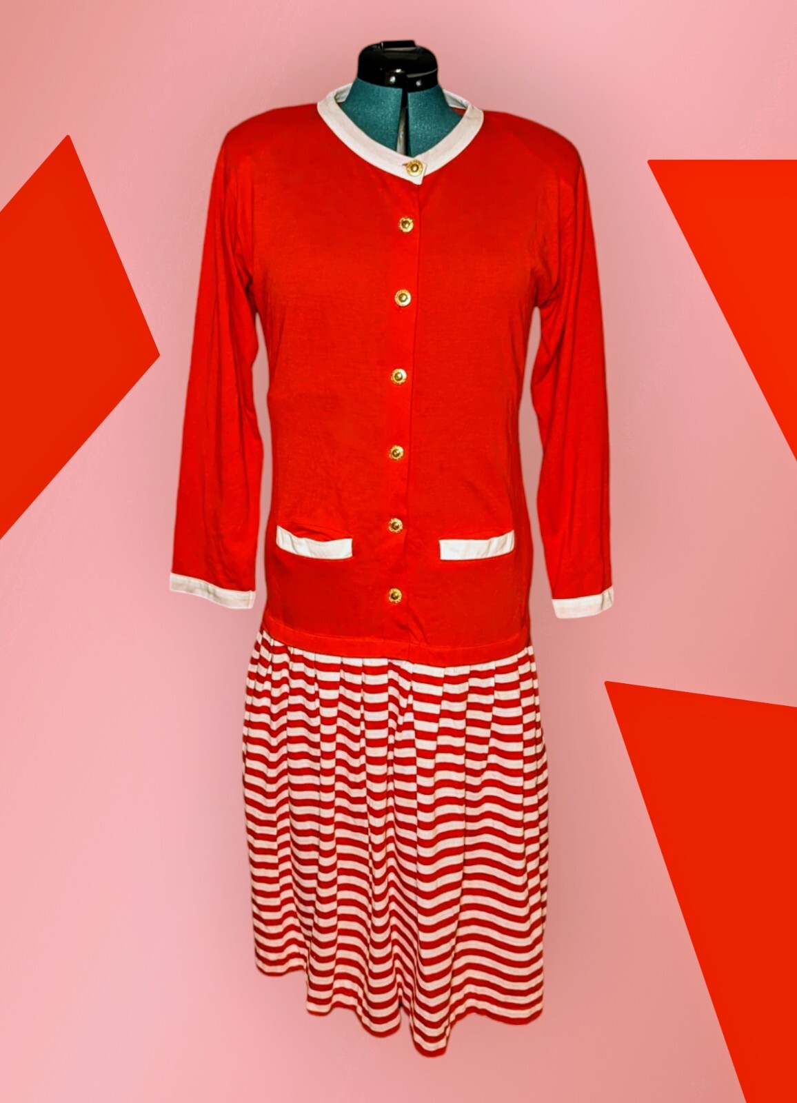 NUGGETS BRAND Button-Up MODEST Dress Orange STRIPED Stretch Women’s Medium