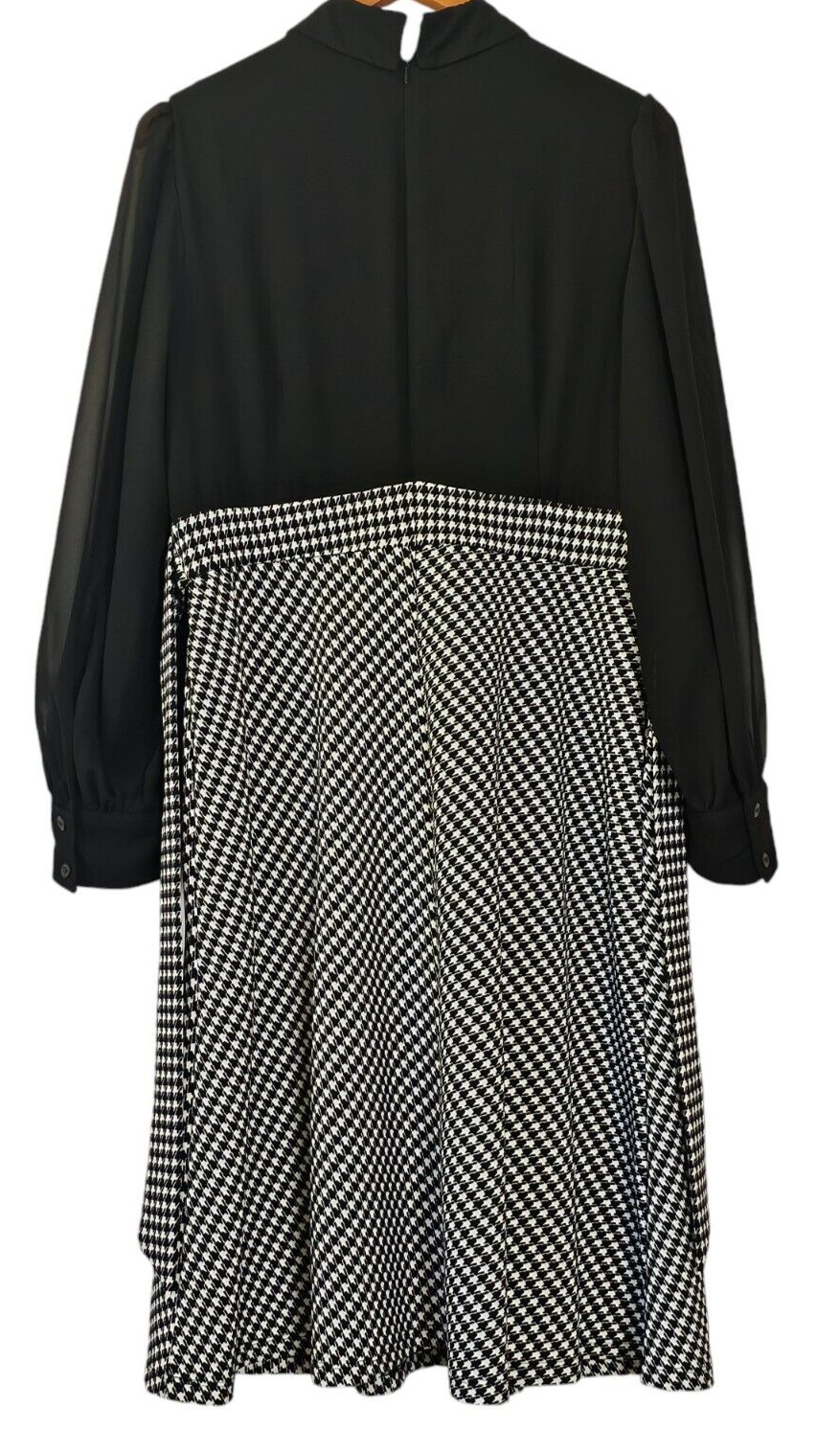 Vtg Shelby & Palmer Women’s Dress Black White Checker 90s Sheer Sleeves Sz 14
