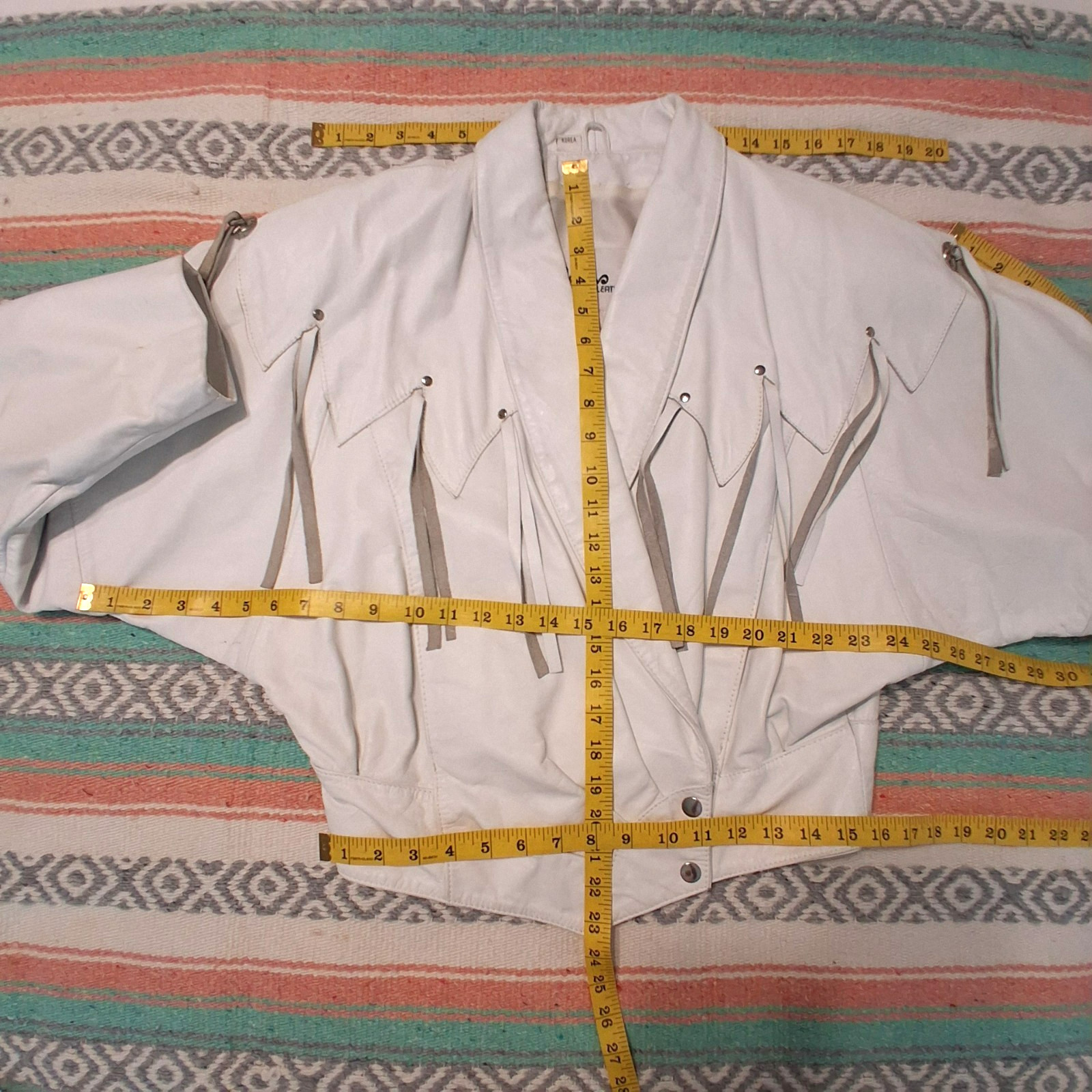 VTG Wilsons 1980s White Leather Jacket Womens S Western Cowgirl Fringe Yoke Crop