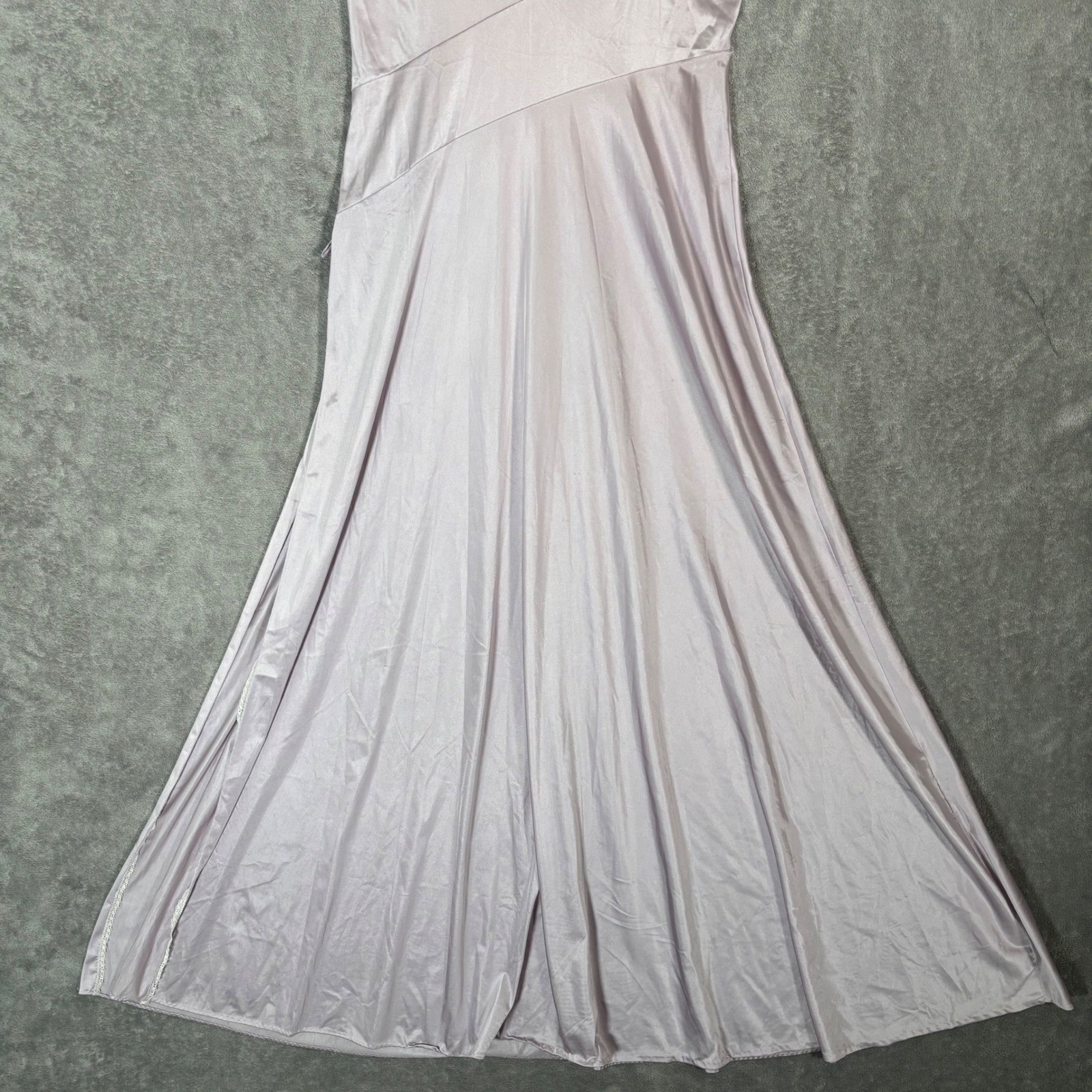 Vintage Lavender Satin Maxi Slip Dress Lace Trim Purple Ethereal Dainty Size S