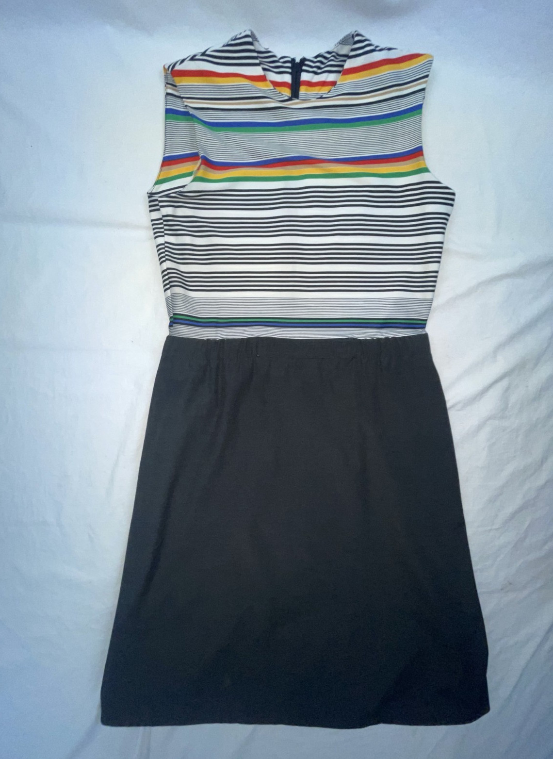VTG 80S WOMENS S RETRO NEW WAVE SLEEVELESS STRIPED BLACK DRESS