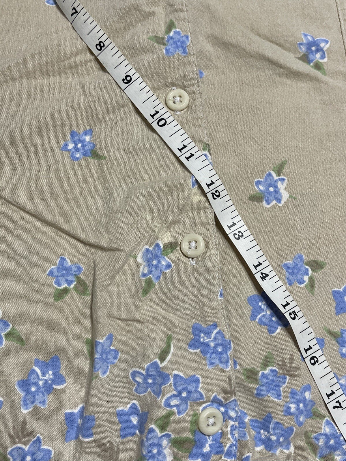 Vintage 90s Classic Elements Beige & Blue Floral Button Up Shirt Tank