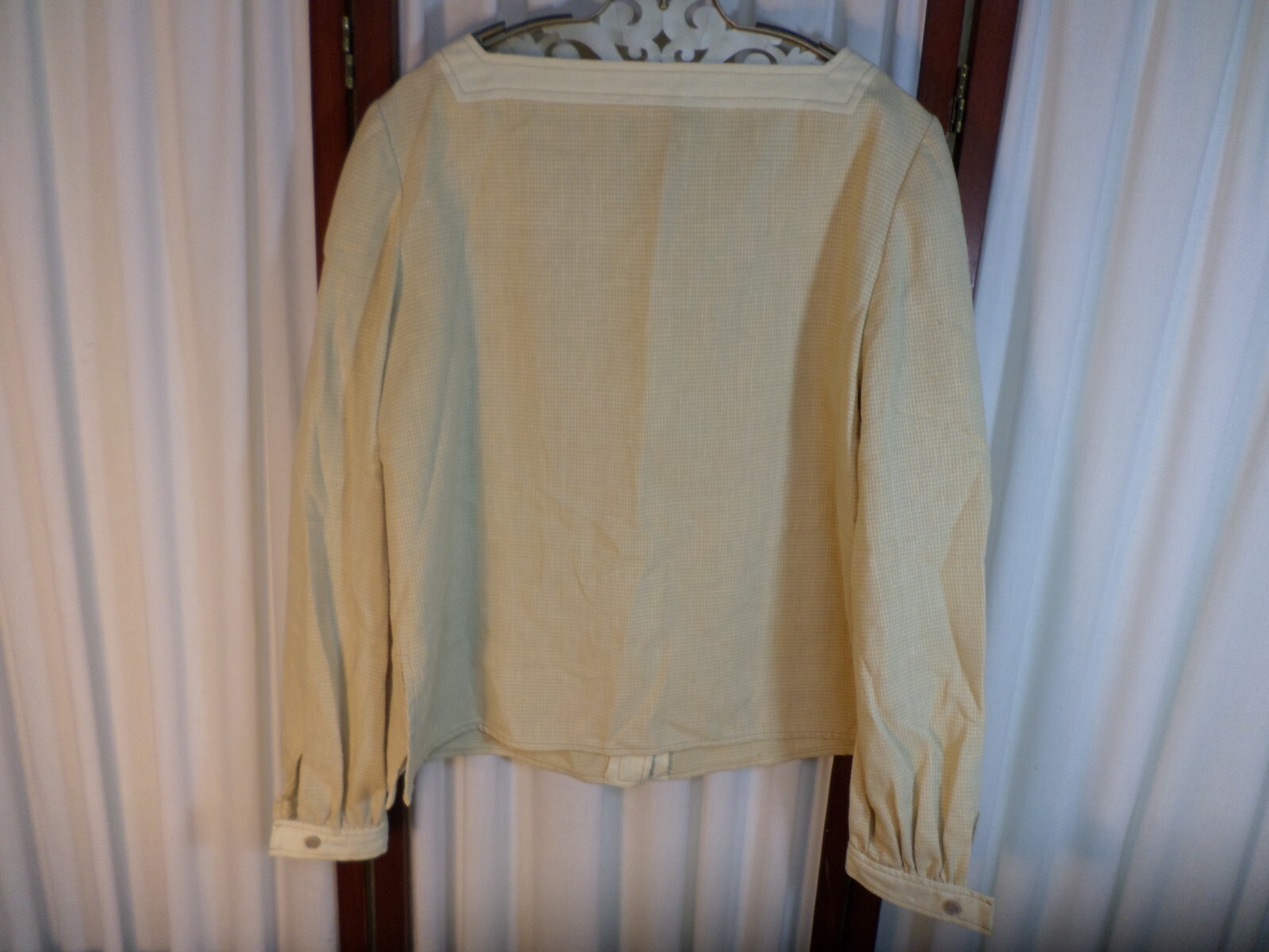 Beautiful Vintage Rona Women’s Button Up Long Sleeve Beige Checkered Blouse-12